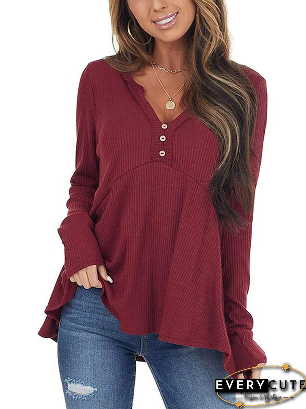 V-neck Long Sleeve Sweater Loose Sweater