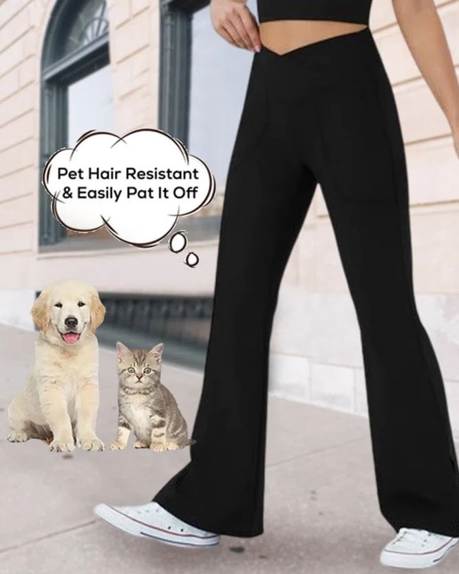 Women Casual Plain Autumn Polyester High Elasticity Pet Hair Resistant Daily Straight pants Long Regular Size Casual Crossover Flare Pants