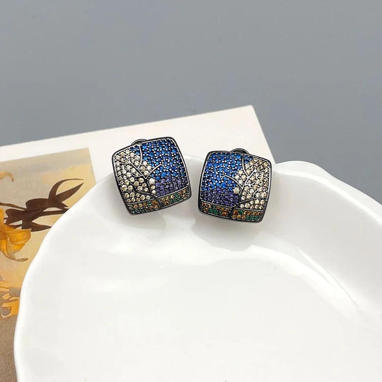 Full set color square earrings