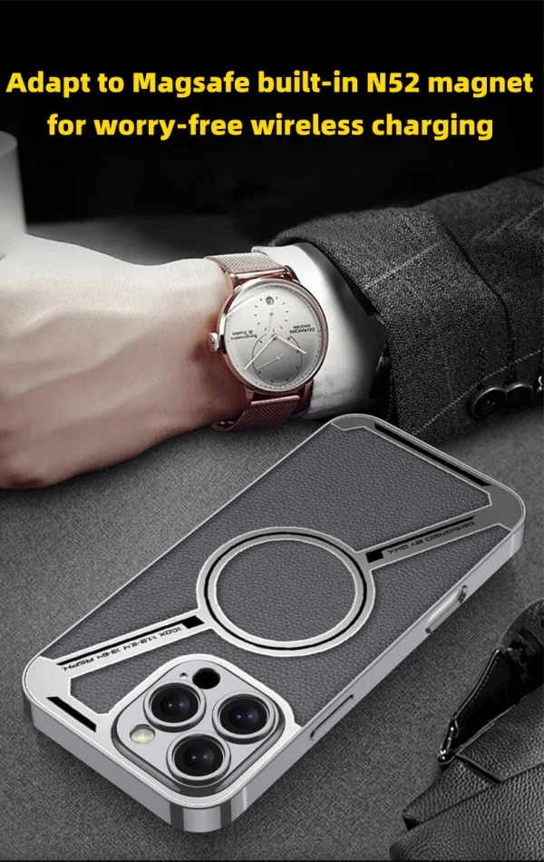 Electroplating Plain Leather Z-shaped Wireless Charging IPhone 16 Anti-fall Leather Case