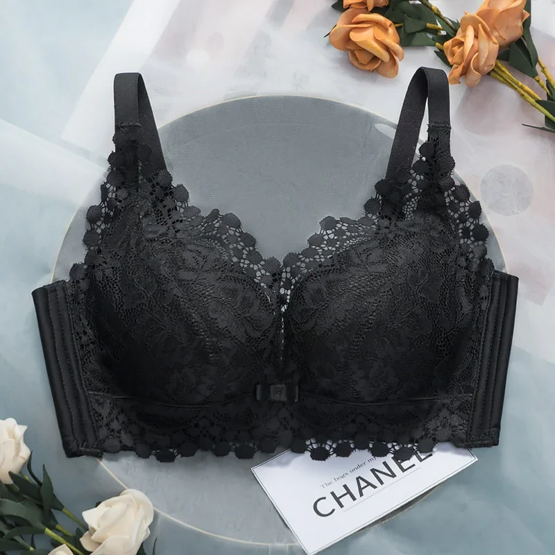 Flat chest special underwear gathered anti-sagging no steel ring bra sexy lace Chanel bra