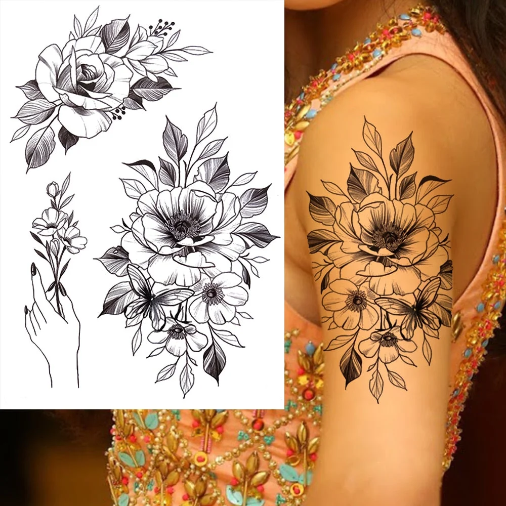 Watercolor Lavender Reed Morning Glory Flower Tattoos Temporary Women Sexy Custom Tattoo Stickers Flash Fake Girls Tato Ankle