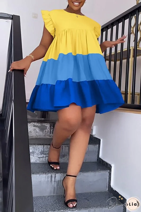 Color Block Flutter Sleeve Swing Dress