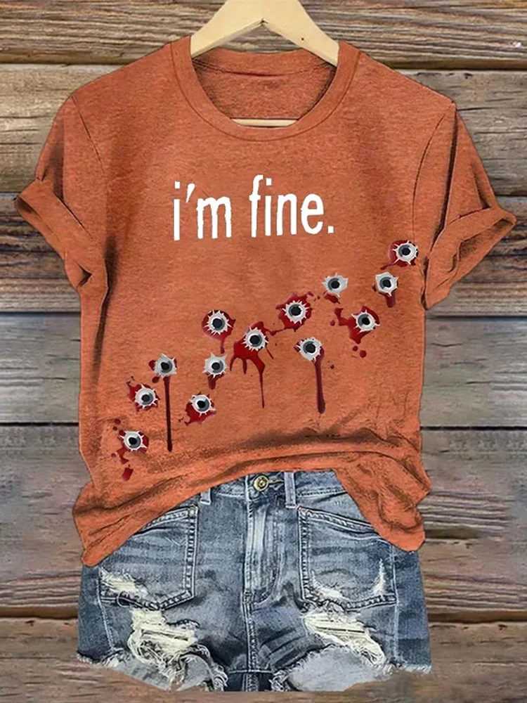 Comstylish Women's I Am Fine Printed Casual Printed T-Shirt