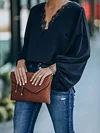 Lace Split-Joint Batwing Sleeves Shirts Tops