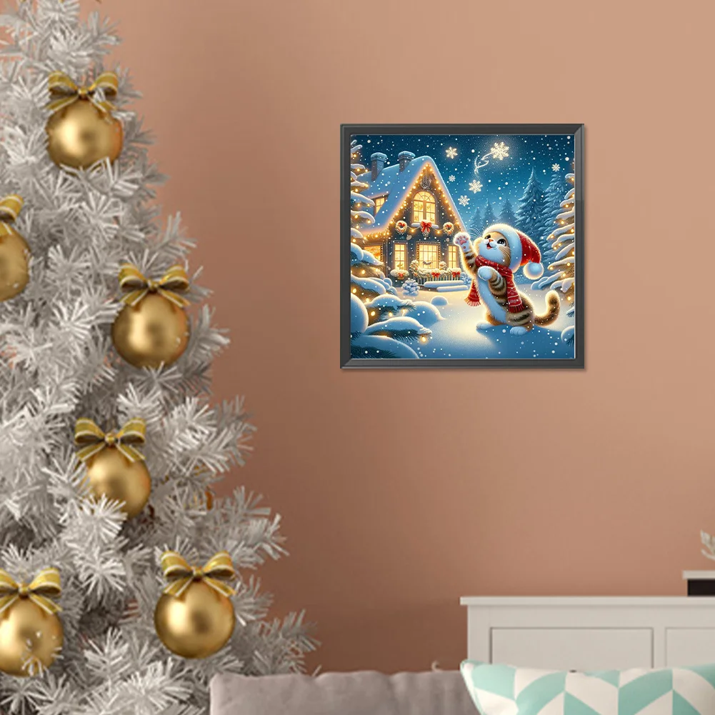 Diamond Painting - Full Round Drill - Christmas Cat(Canvas|30*30cm)
