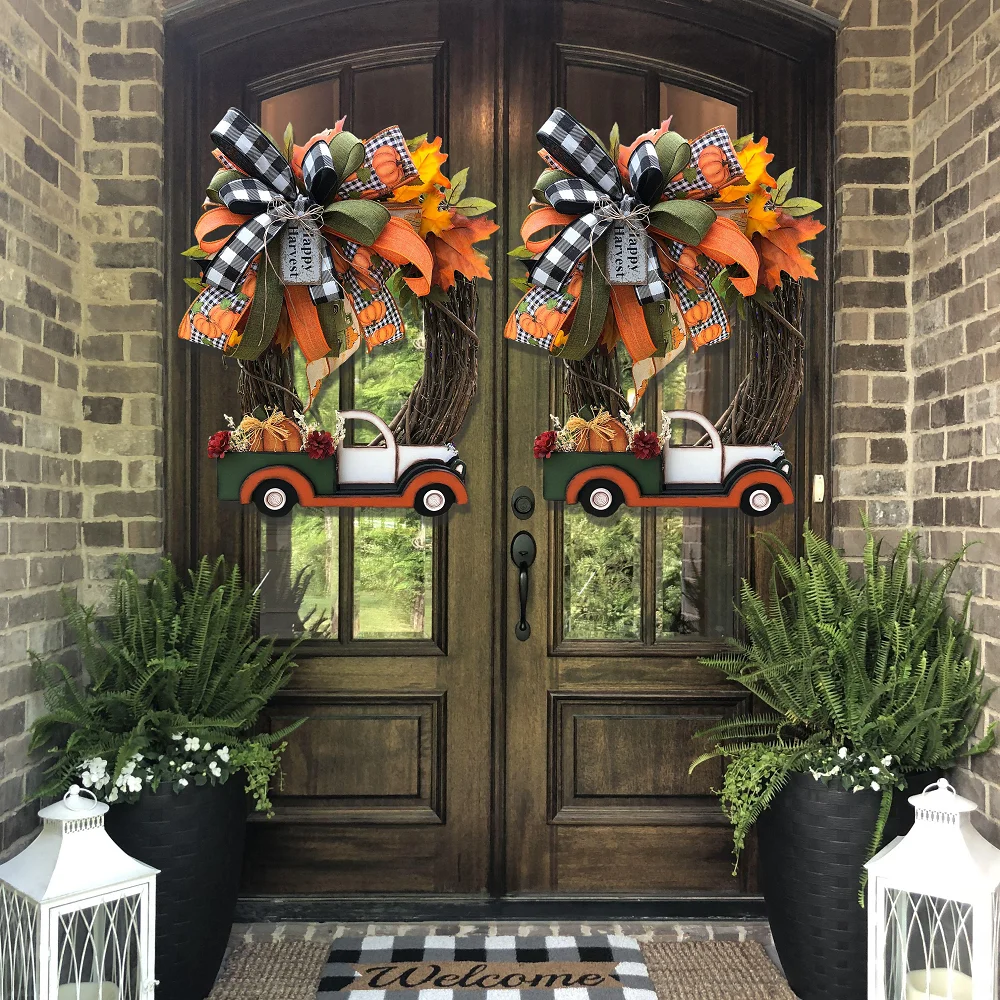 Farmhouse Pumpkin Truck Wreath-Autumn Nature Decoration