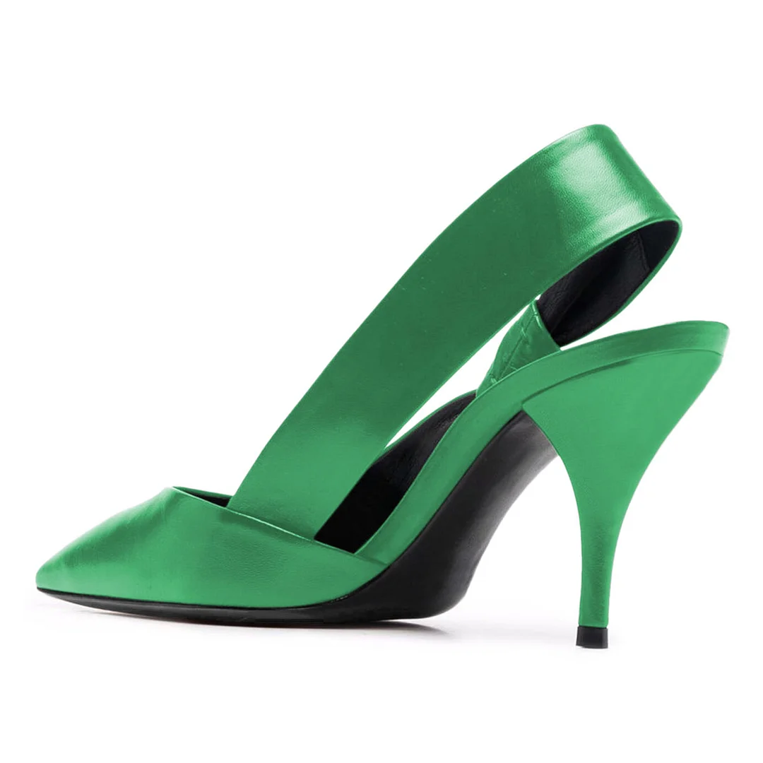 Green Pointed Toe Knot Decor Stiletto Heel Slingback Pumps