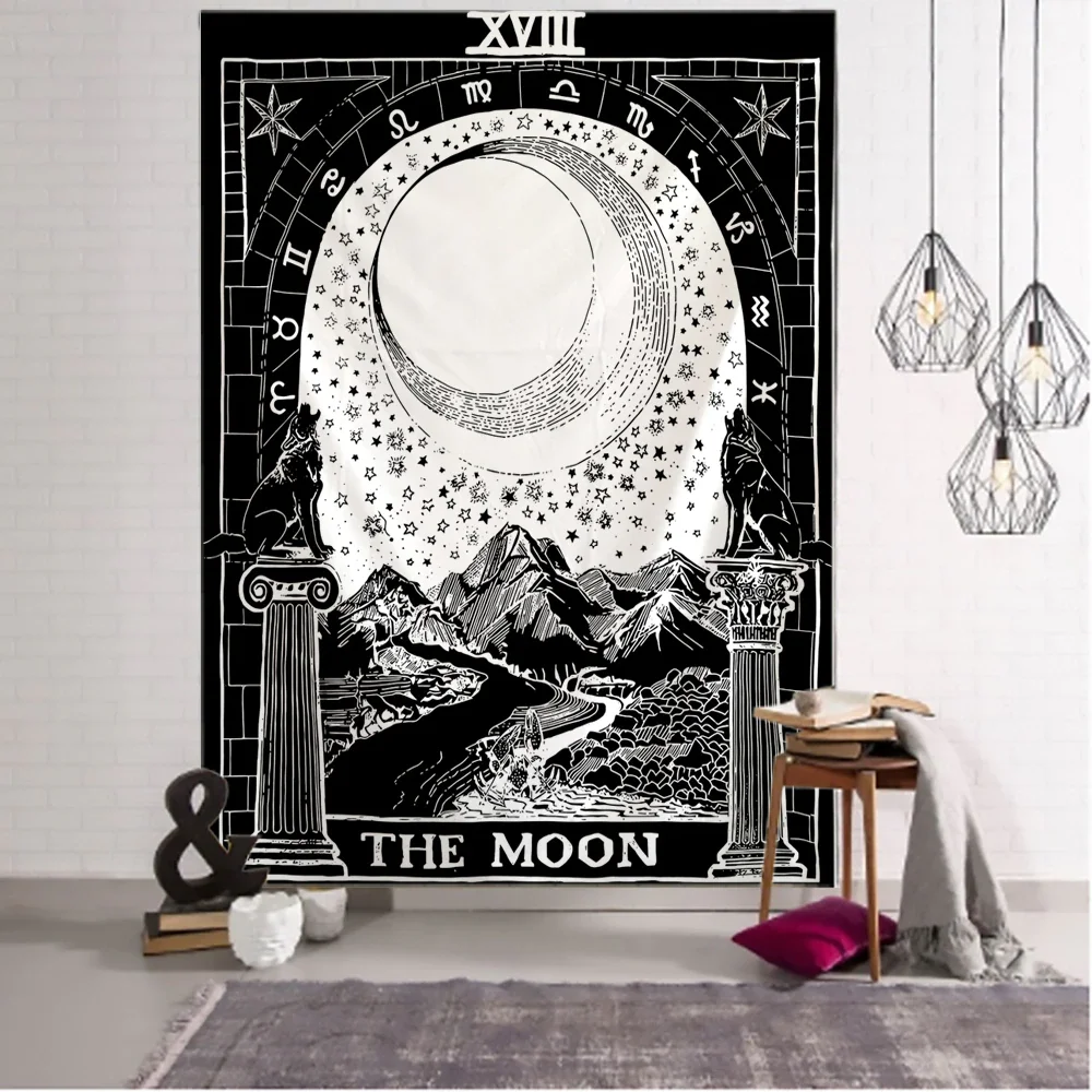 Athvotar Card Tapestry Psychedelic Wall Hanging Astrology Divination Witchcraft Room Decor Bedspread Cover Sun Moon Wall Decor