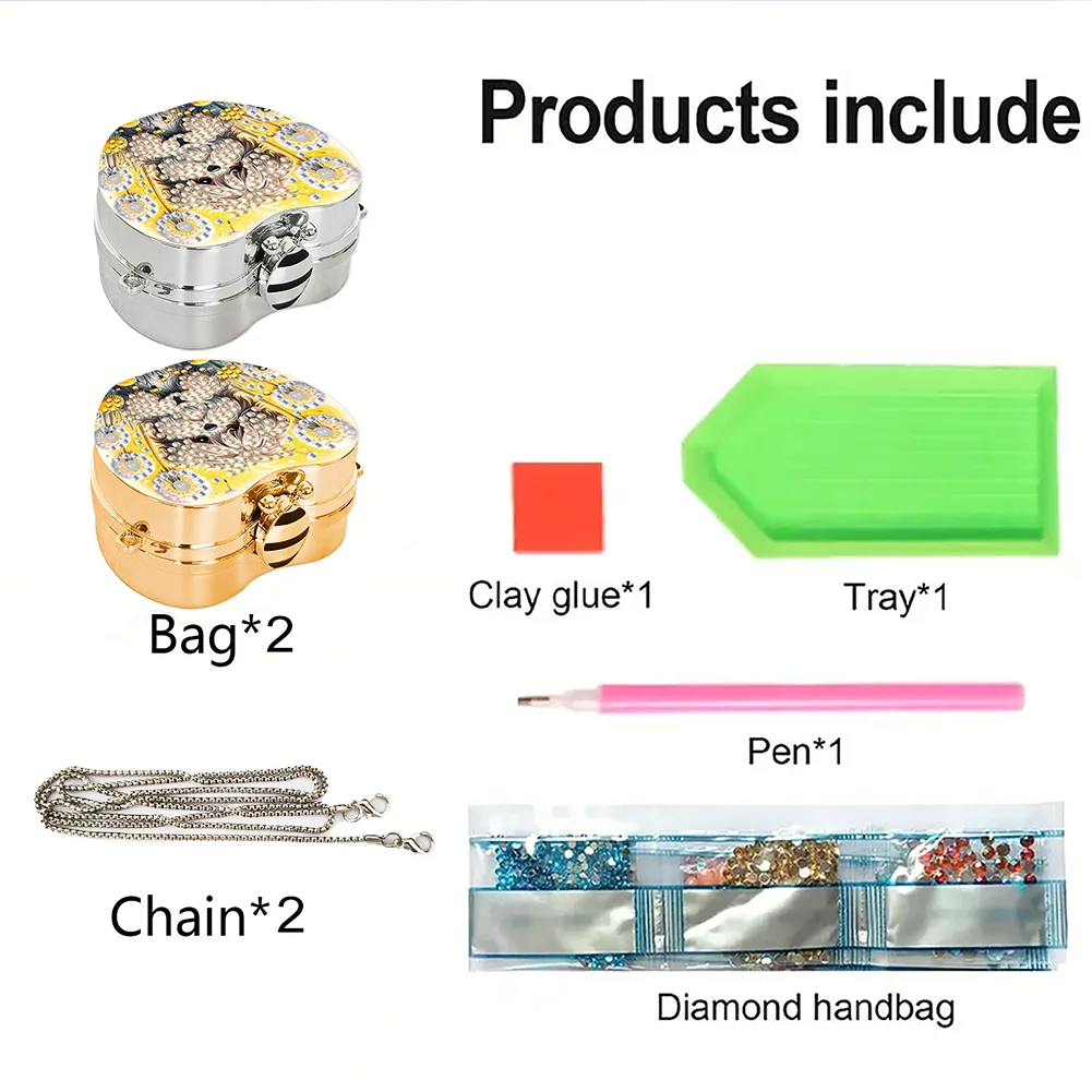 2Pcs Dandelion Dog Diamond Painting Mirror Bag 5D Diy Coin Purse for Women