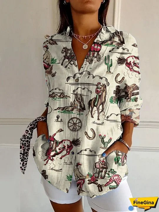 Women's Western Casual Printed Long Sleeve Sweatshirt