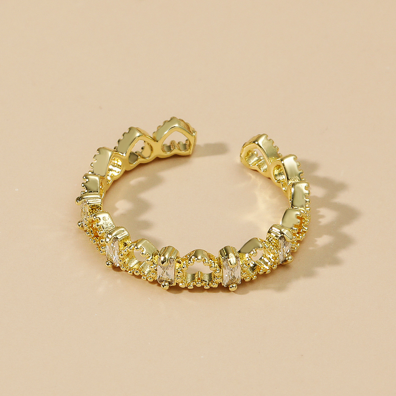 Skeleton Heart Zirconia Gold Plated Ring