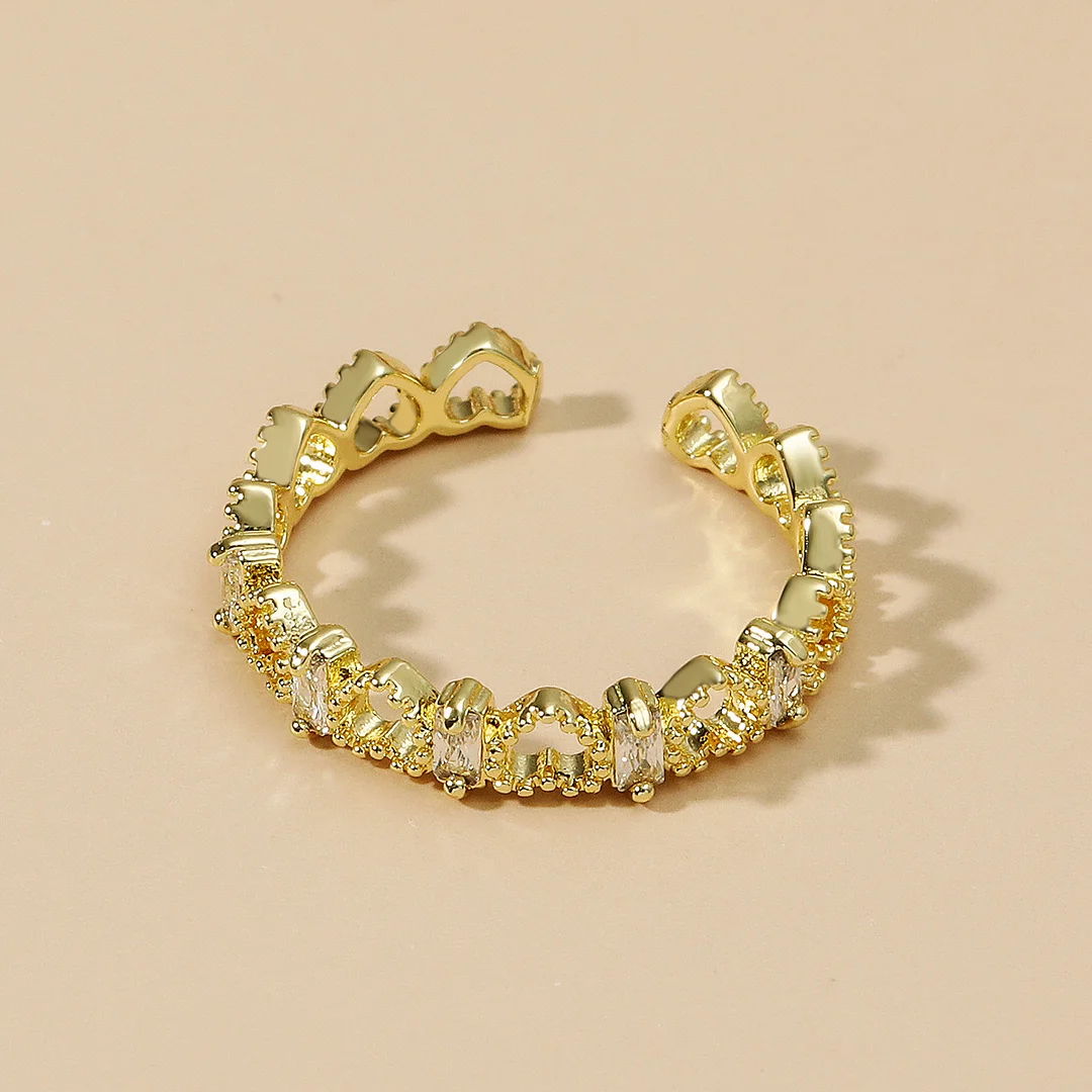 Skeleton Heart Zirconia Gold Plated Ring