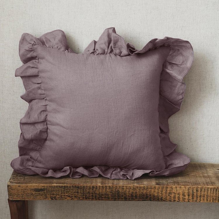 Purple 100% Flax Linen Pillowcases With Ruffle-ChouChouHome
