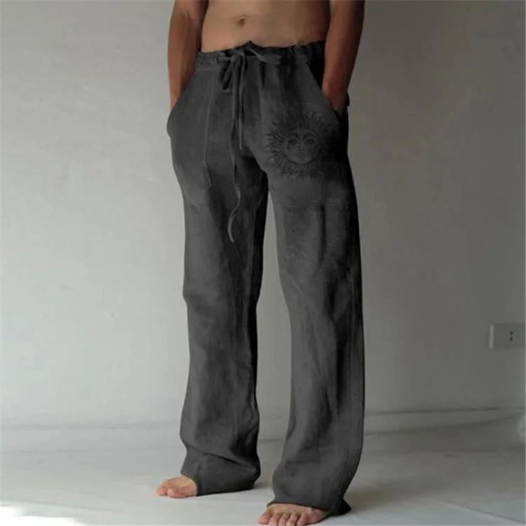 Mens Drawstring Elastic Solid Color Loose Casual Trousers