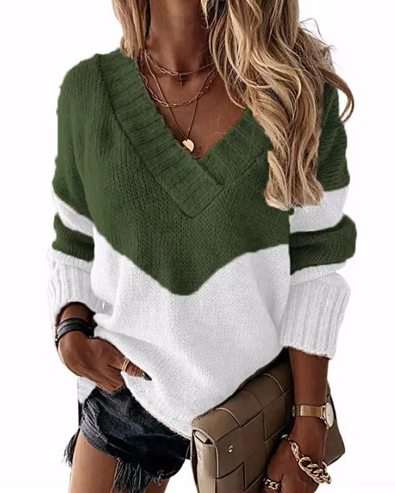 Long Sleeve V Neck Casual Cotton-Blend Sweater
