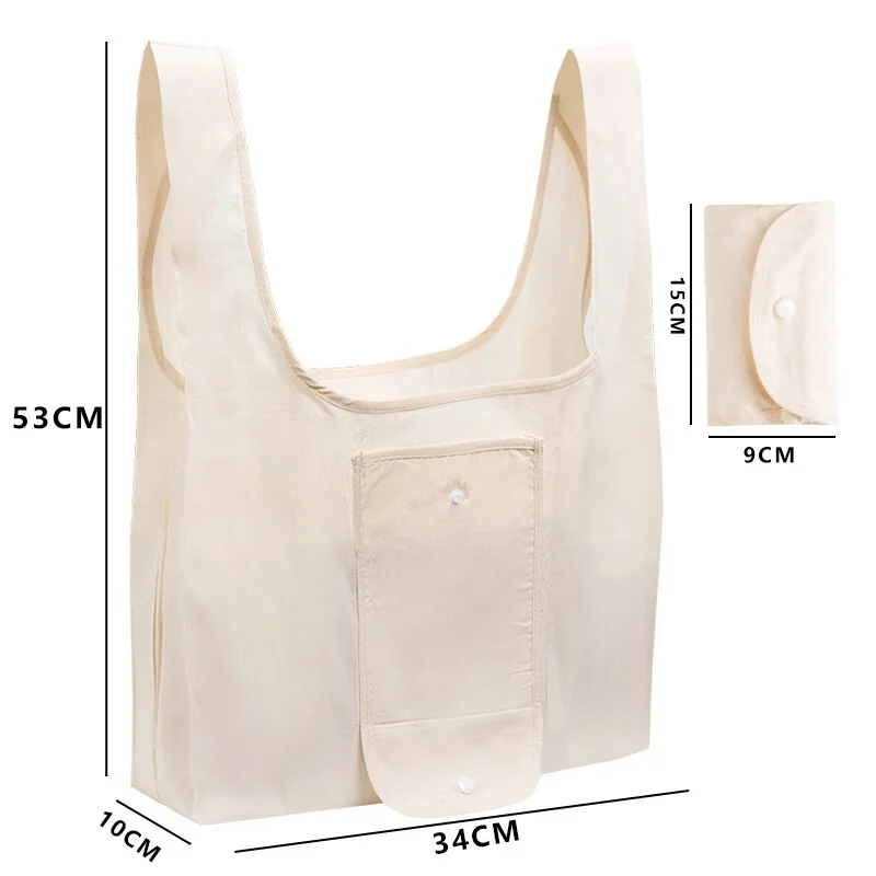 2021 ECO Cotton Shopping bag Folding Package Women Men Reusable Canvas Fold Pouch white