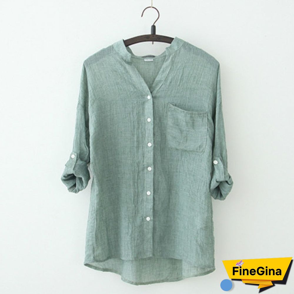 Casual Loose Womens Tops and Blouses Harajuku Plus Size Top White Blouse Shirt Sun Protection Cotton Linen V Neck Shirts Blusas