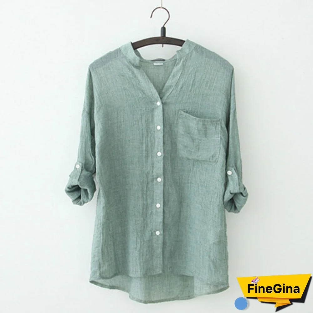 Casual Loose Womens Tops and Blouses Harajuku Plus Size Top White Blouse Shirt Sun Protection Cotton Linen V Neck Shirts Blusas