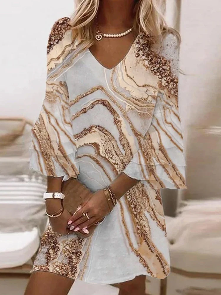 Casual beach marble print loose dress socialshop