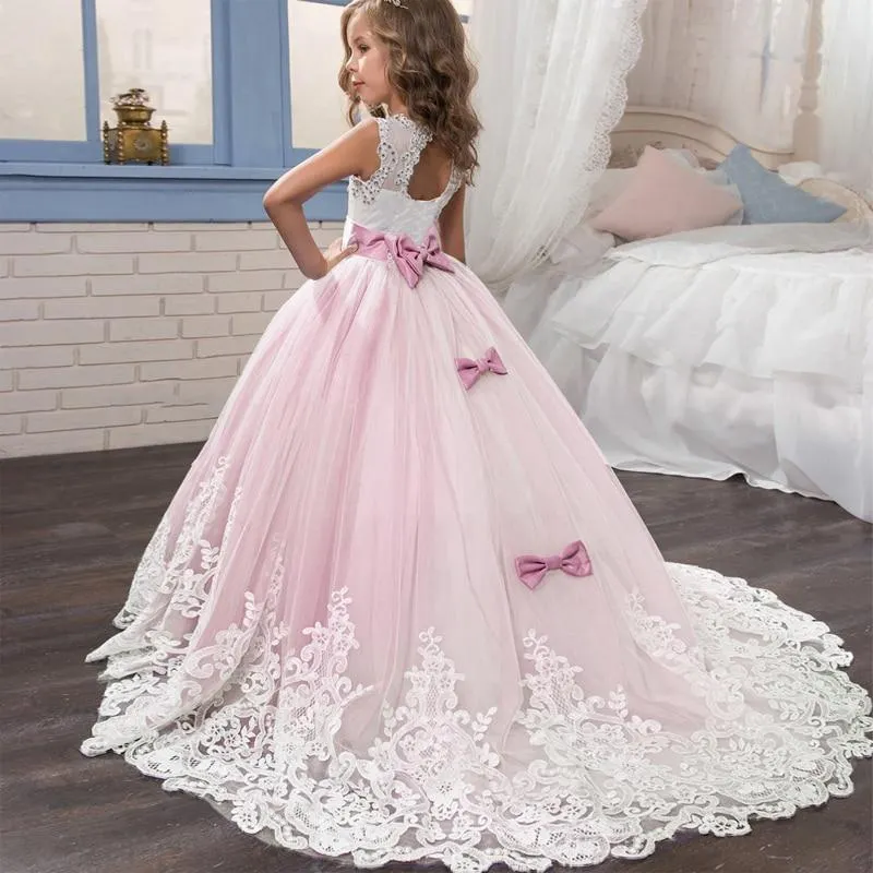 2021 Summer Girls Dress  White Bridesmaid Kids Dresses For Girls Children Long Princess Dress Party Wedding Dress 14 10 12 Years