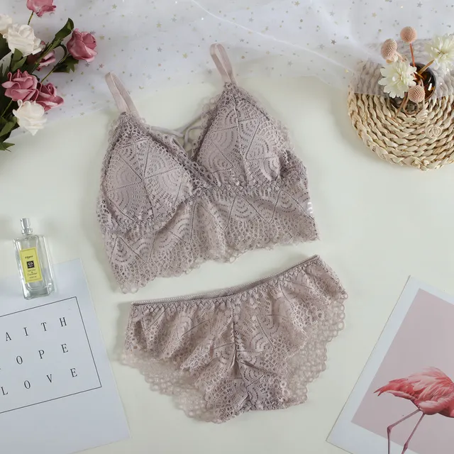 Billionm New Lace Breast Wrap Set Sross Straps Push Up Wireless Bra Comfortable breathable Underwear Panties For Women