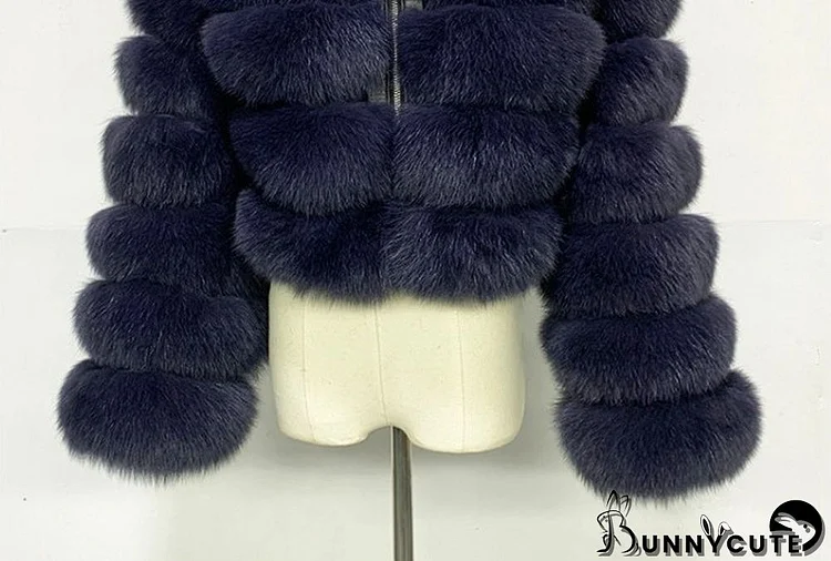 Cropped Coat Fashionable Faux Fur Coat Women Stand Collar Long Sleeves