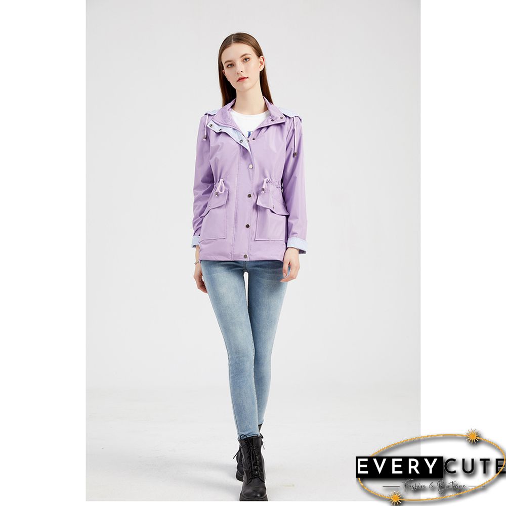 Light Purple Hooded Detachable Windproof Plus Size Windbreaker