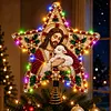 DIY Diamond Painting Wooden Christmas Tree Topper Star With Light, Double Side Drills,Holiday Tree Top Decoration with Spring Base, Removable Tabletop Christmas Decor
