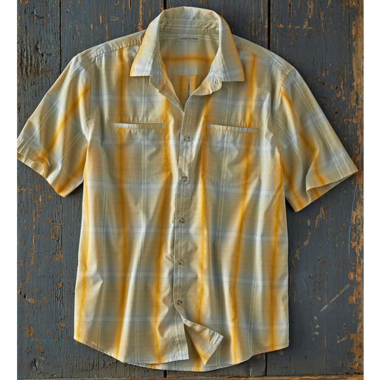 Men's multicolor lattice pattern cotton linen shirt