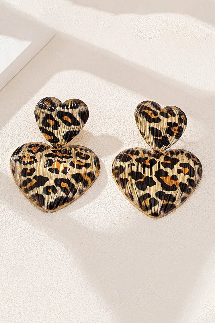 Leopard Print Double-Layer Heart-Shaped Dangle Earrings