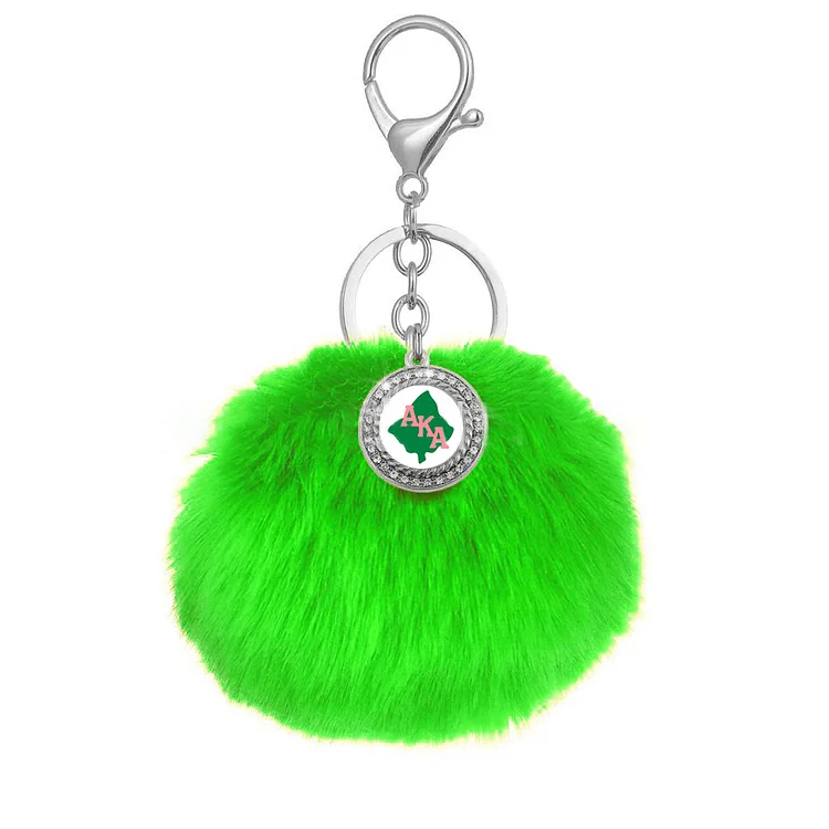 Fluffy ball metal keychain