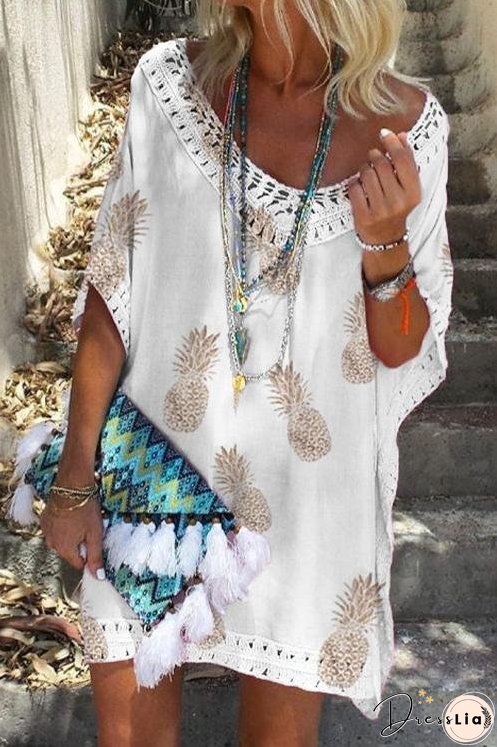 Meridress V Neck Hollow Out Pineapple Dress