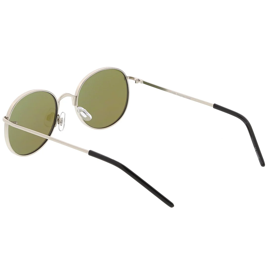 Classic Metal Round glasses Thin Arms Colored Mirror Flat Lens 52mm