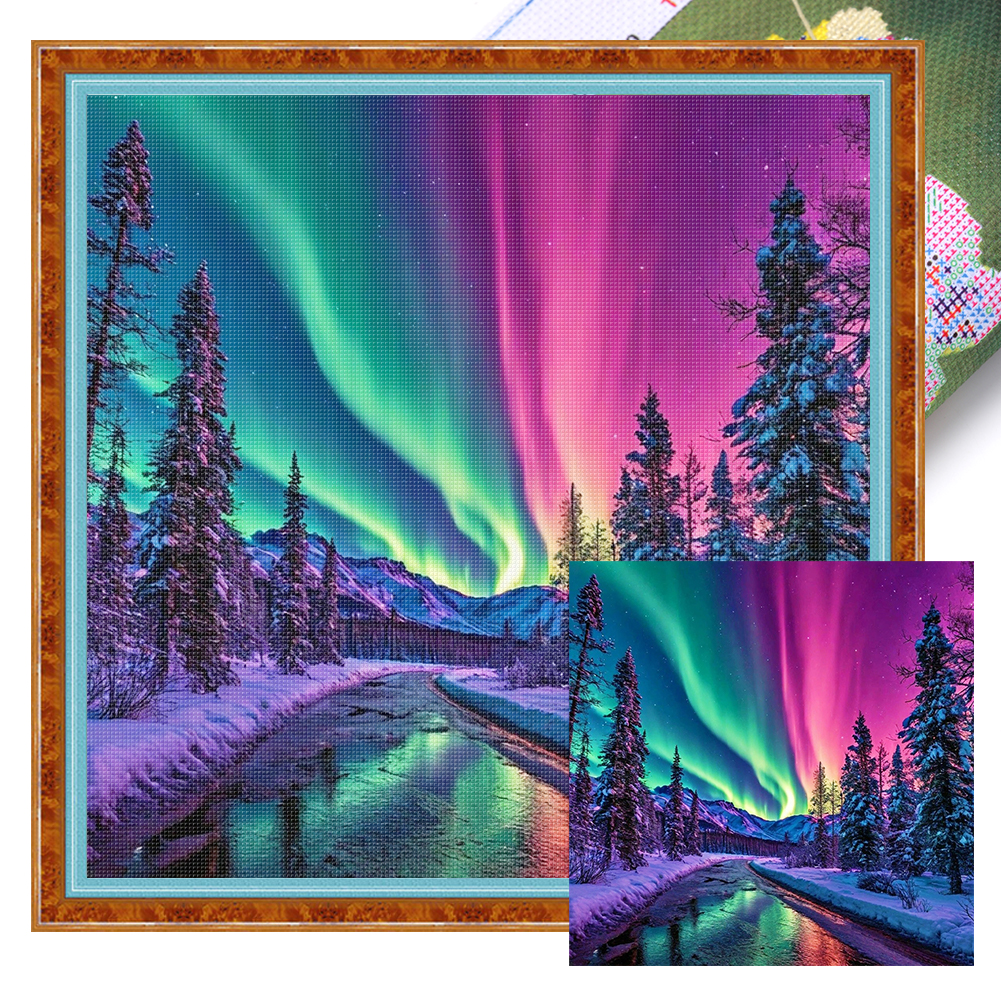 Forest Glacier Aurora Full 11CT Pre-stamped Canvas(40*40cm) Cross Stitch