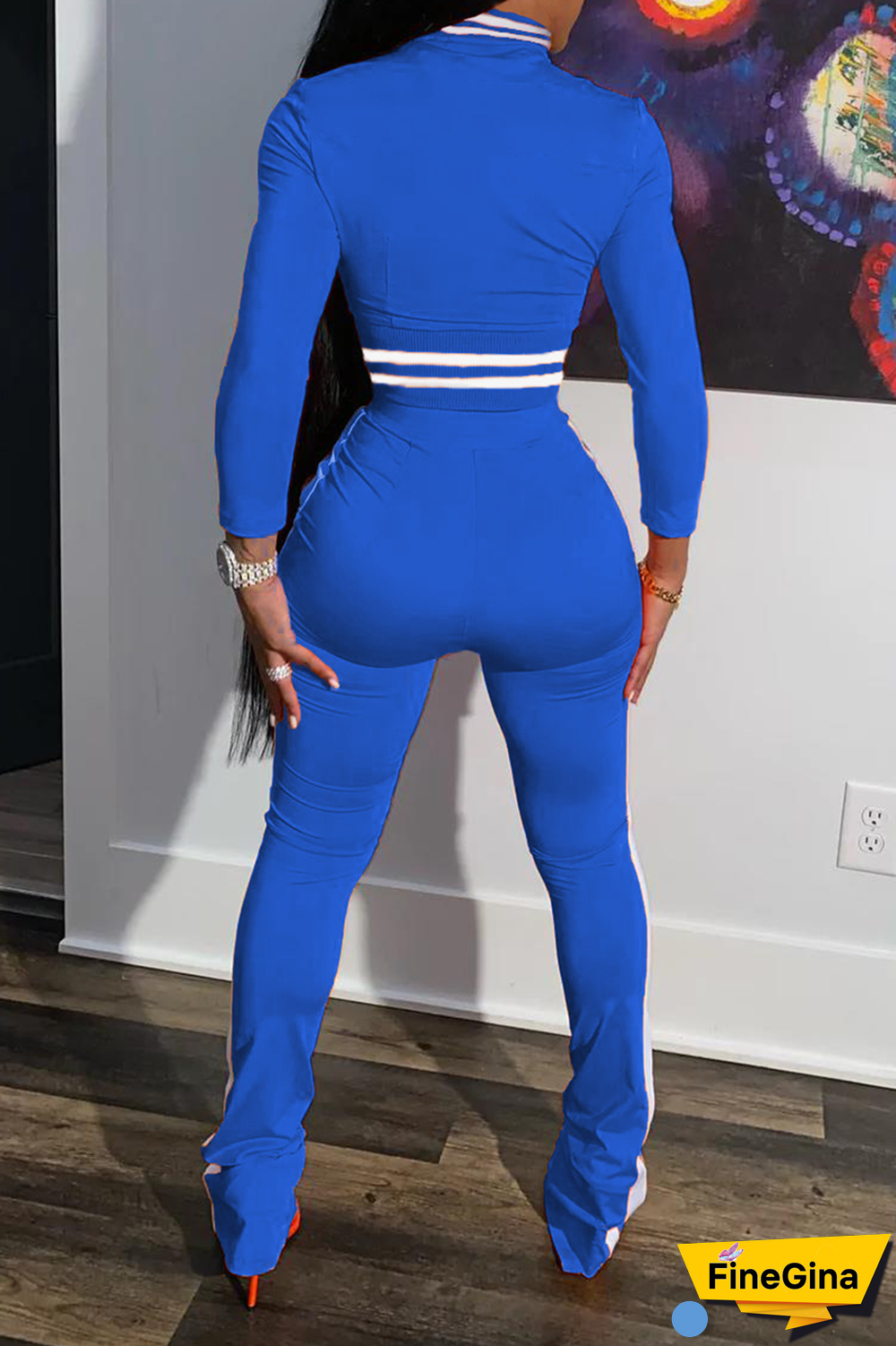 Black Street Print Patchwork Mandarin Collar Long Sleeve Two Pieces