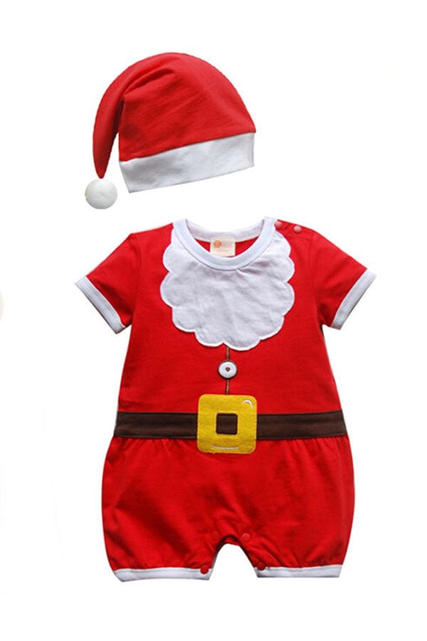 Cute Short Sleeve Christmas Santa Romper Costume For Baby Boys Red-elleschic