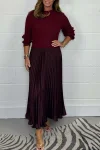 Women's Elegant Solid Color Long Sleeve Jumper & Pleated Bottom Dress