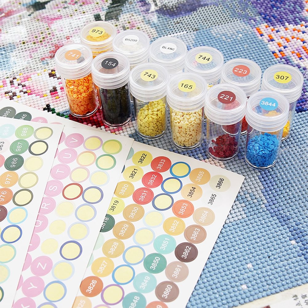 Number Label Stickers for Diamond Painting Storage Box Bottle (Colorful)