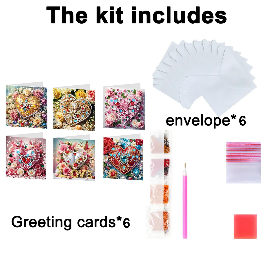 6pcs Dreamy Heart DIY Diamond Painting Greeting Card Kits with Envelopes Diamond Art Greeting Cards Diamond Art Cards Kits for Adults DIY Crafts Family Friend Gifts