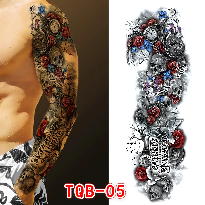 Sdrawing Temporari Tattoo Sticker for Men Death Skull Henna Skeleton King Animal Arm Leg Tatoo Pattern Fake Tattoo for Woman