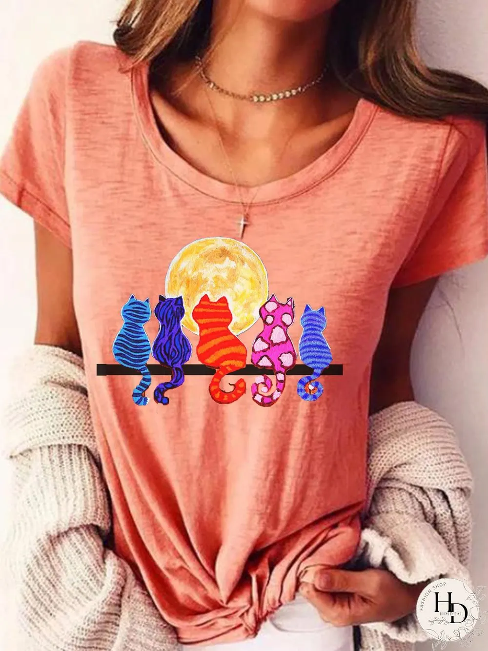 Pink Short Sleeve Round Neck T-shirt