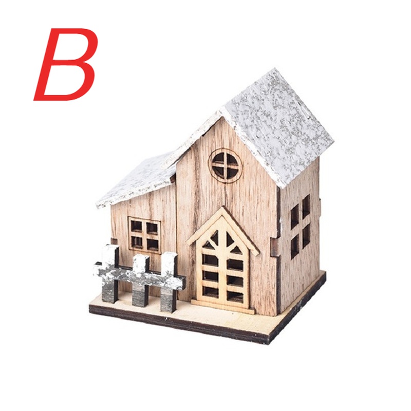 Tegooe LED Luminous Wooden Christmas Cabin - Miniature Holiday Decoration