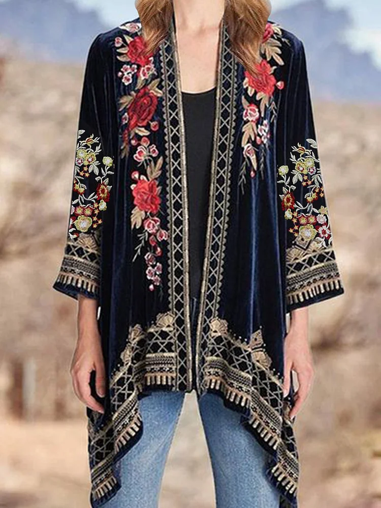 UR Floral & Geo Pattern Velvet Cardigan