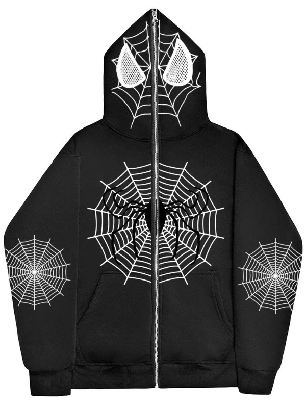 Gothic Dark Casual Spider Printed Oversized Hoodie