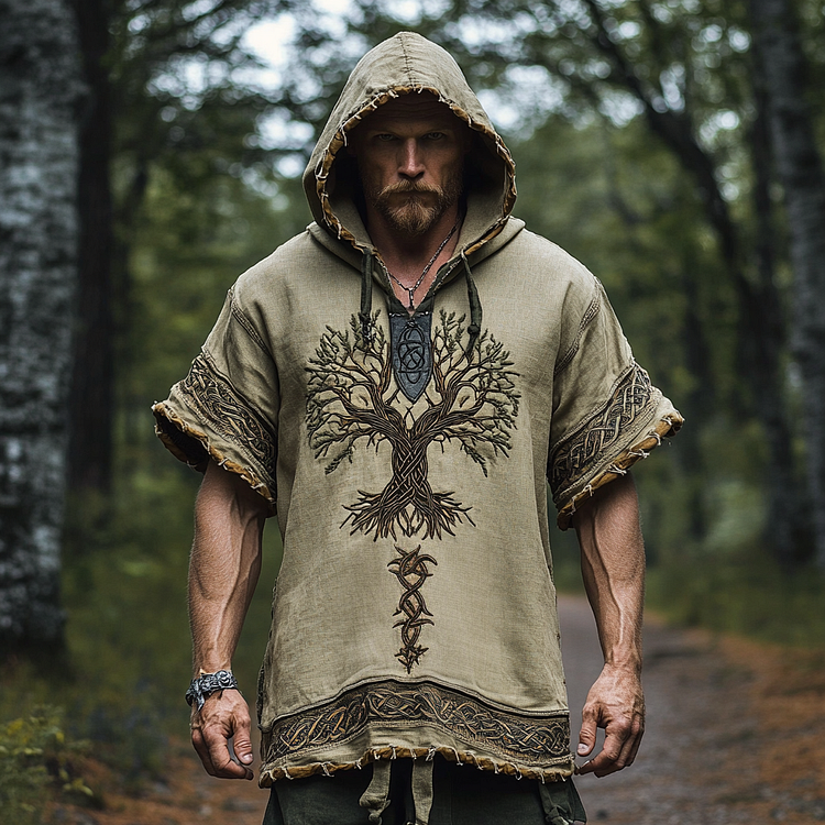 Men's Vintage Viking Tree Of Life Hooded T-shirt