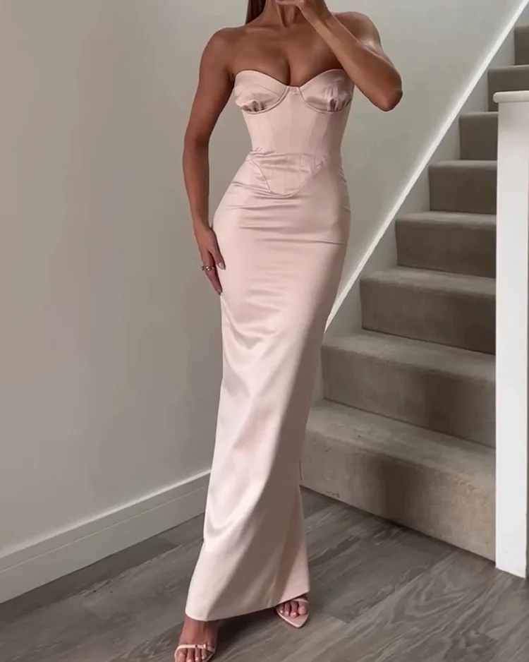 Women's solid color tube top dress