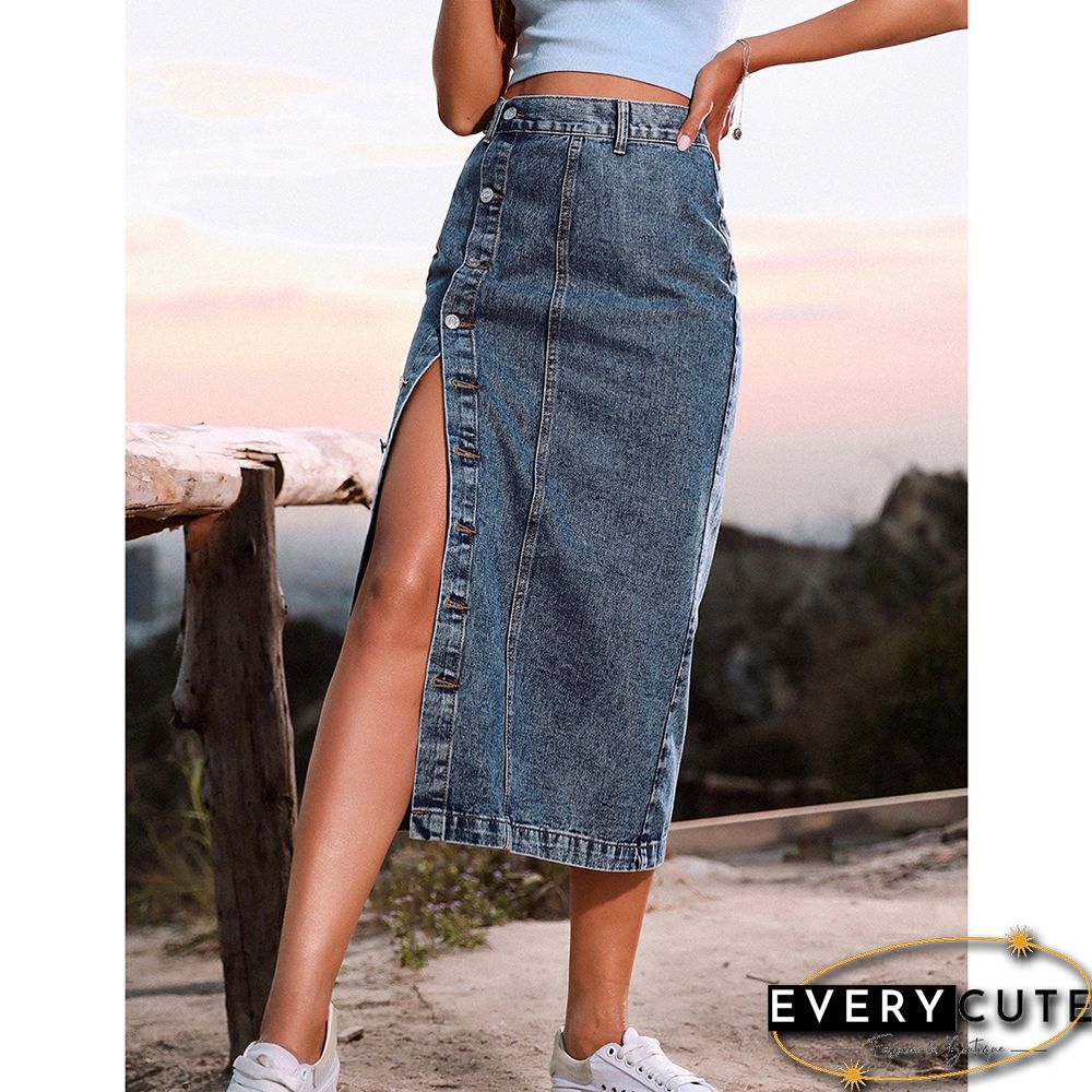 Pewter Button Split High Waist Maxi Skirt