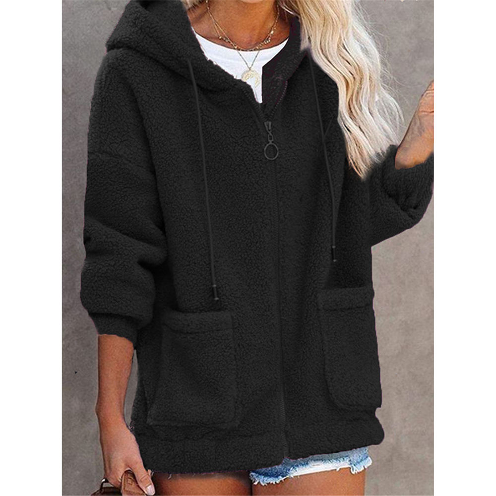 Hoodie Long Sleeve Plain Heavyweight Micro-Elasticity Loose Hooded Teddy Jacket For Women