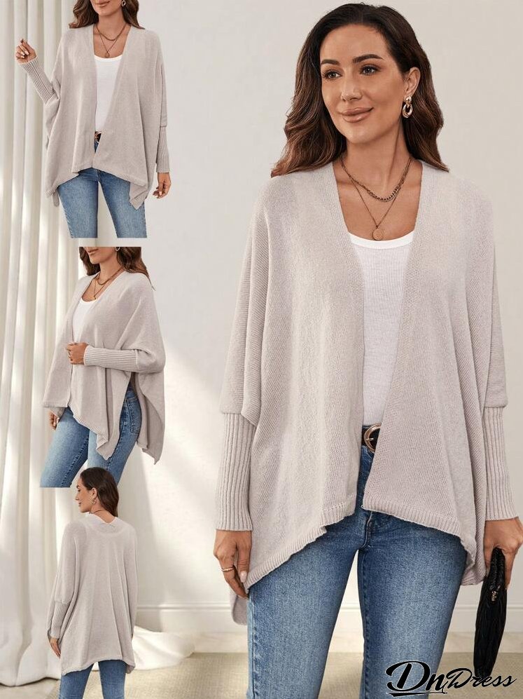 Women's Solid Color Minimalist Long Sleeve Open Front Cardigan, Casual Daily Wear